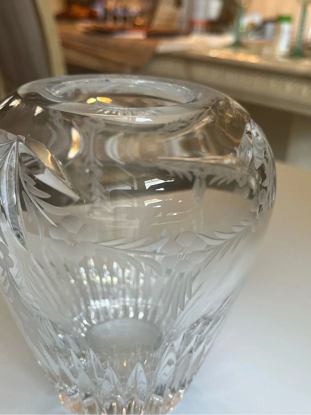 VTG Cut Crystal Rose Bowl Vase 6” Etched Flower Floral Flowers Starburst